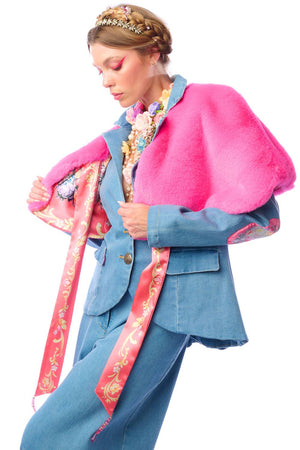 Grace Kelly Reversible Fur Cape: Pink / One size