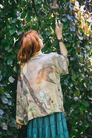 Lovelight Pixie Cropped Kimono w/ woodland swallow & stars