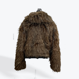Faux Brown Fur with Highlights Waist Cut Jacket