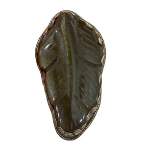 TIBETAN SILVER RING WITH LEAF CARVED LABABDORITE
