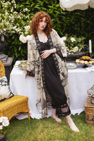Honey & The Moon Opera Duster Kimono Robe w/ Florals & Bees