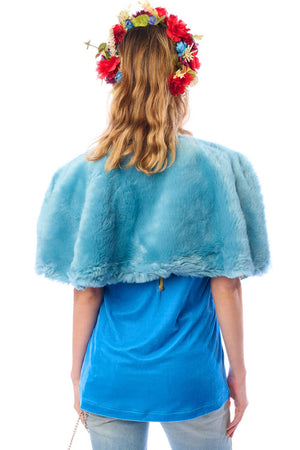 Grace Kelly Reversible Fur Cape: Teal / One size