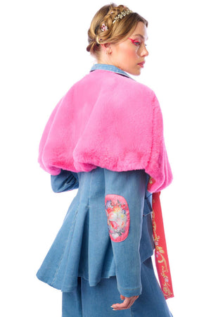 Grace Kelly Reversible Fur Cape: Pink / One size