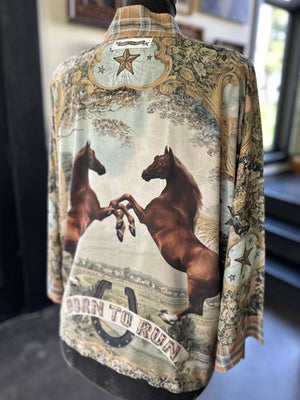 Born to Run Pixie Duster Crop Kimono w/ Horse & Flower Print