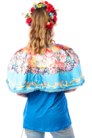 Grace Kelly Reversible Fur Cape: Teal / One size