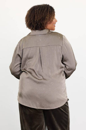 Plus Rhinestone Button Down Blouse