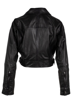 Mayla OS Leather Jacket, Black