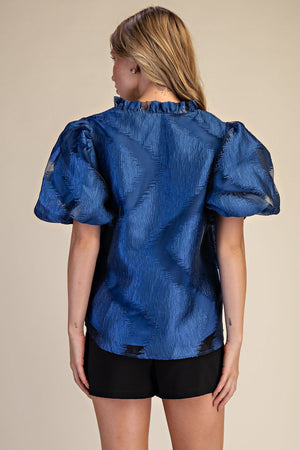 Metallic V-Neck Puff Sleeve Top
