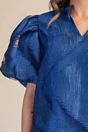 Metallic V-Neck Puff Sleeve Top