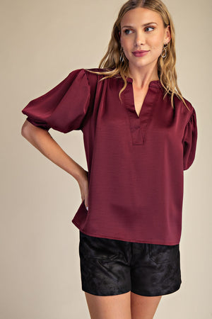 V-Neck Puff Sleeve Top with Short Sleeves