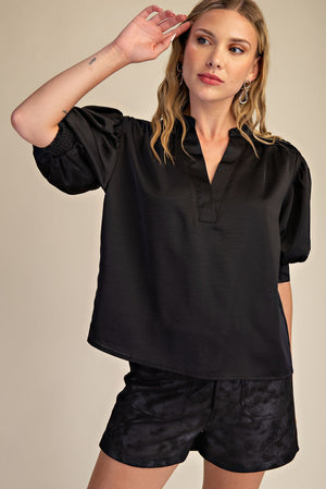 V-Neck Puff Sleeve Top with Short Sleeves