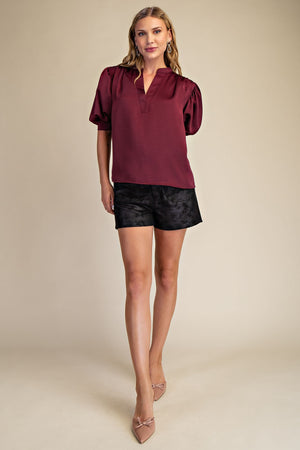V-Neck Puff Sleeve Top with Short Sleeves