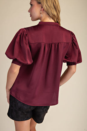 V-Neck Puff Sleeve Top with Short Sleeves