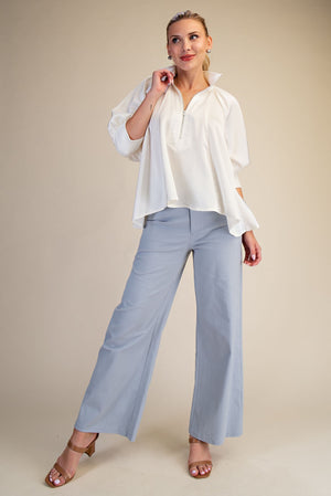 Mock Neck Band Puff Sleeve Blouse