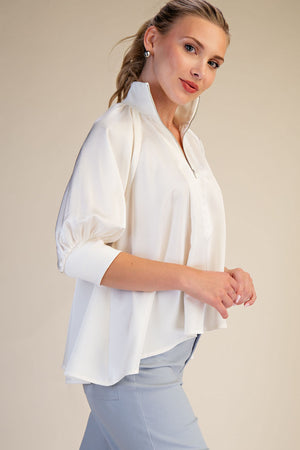 Mock Neck Band Puff Sleeve Blouse