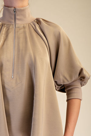 Mock Neck Band Puff Sleeve Blouse