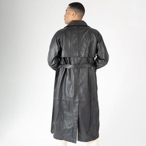 Deniz OS Leather Trench Coat, Black