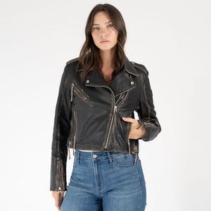 Sharon RF Leather Jacket, Black Brown
