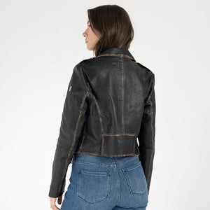 Sharon RF Leather Jacket, Black Brown