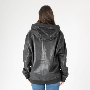 Yonji OS Leather Jacket, Black