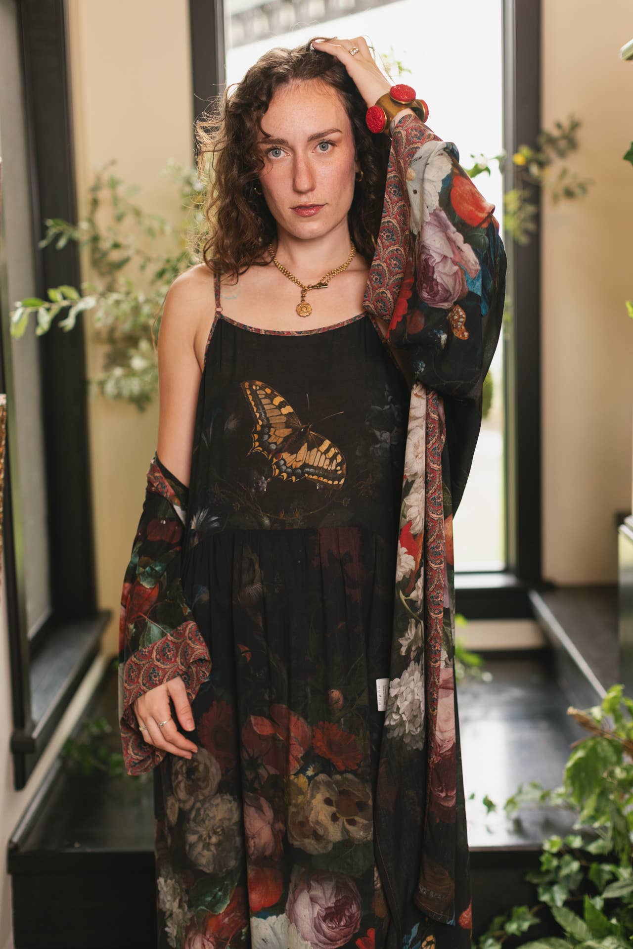 Flight of Fancy Bohéme Long Maxi Slip Dress w/Hummingbirds: L/XL (fits