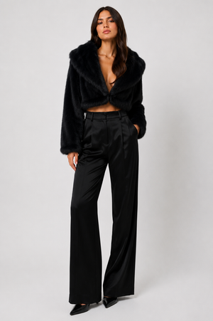 FJ0250: The Noir Luxe Cropped Faux Fur Jacket: Black / M