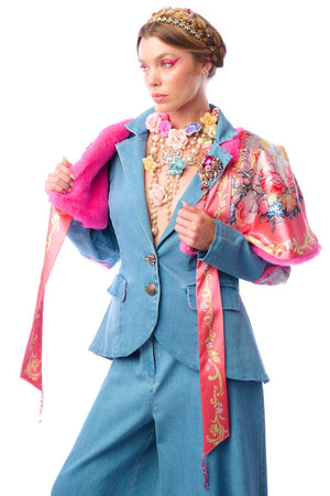 Grace Kelly Reversible Fur Cape: Pink / One size