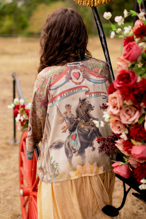 Love Revolution Pixie Crop Kimono w/ Sun, Horse & Florals