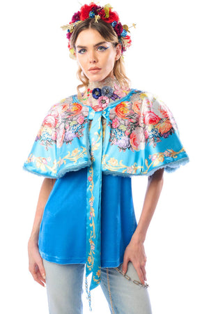 Grace Kelly Reversible Fur Cape: Teal / One size