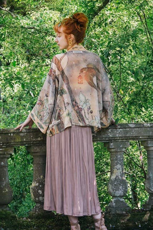 Lovelight Pixie Cropped Kimono w/ woodland swallow & stars