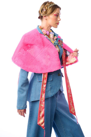 Grace Kelly Reversible Fur Cape: Pink / One size