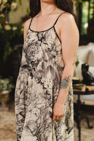 Honey & The Moon Bohéme Maxi Slip Dress w/ Florals & Bees