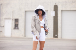 Freda RF Leather Jacket, Silver Grey