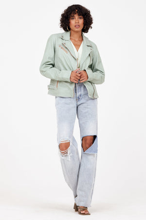 Sofia RF Leather Jacket, Frosty Green