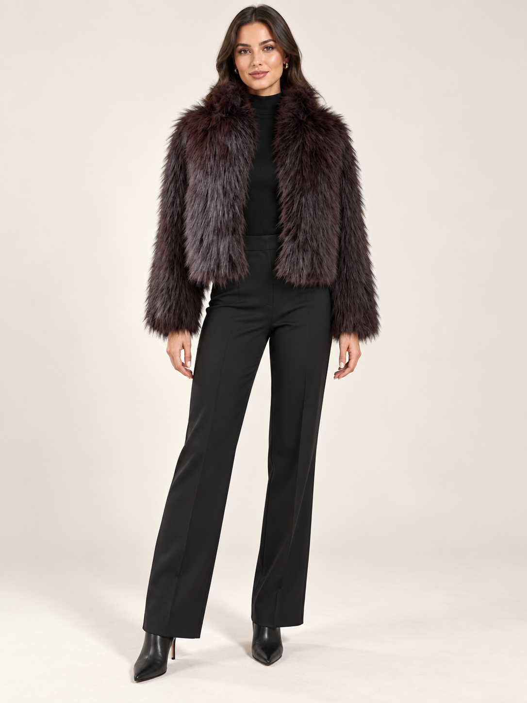 FC2611: Camille Fur Jacket: Wine / L