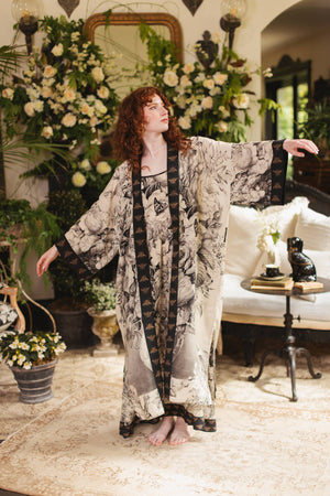 Honey & The Moon Opera Duster Kimono Robe w/ Florals & Bees