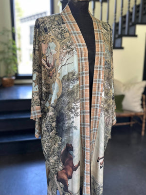 Born to Run Opera Duster Kimono Robe w/ Horse & Flower Print