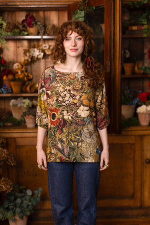 Golden Hour Luxe Tee Floral Tunic Shirt with Swallow: L/XL (10-14)