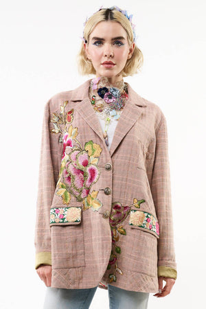 Sudden Sensation Blazer | Pink Jacket | Embroidered Jacket: Pink Ash / XL