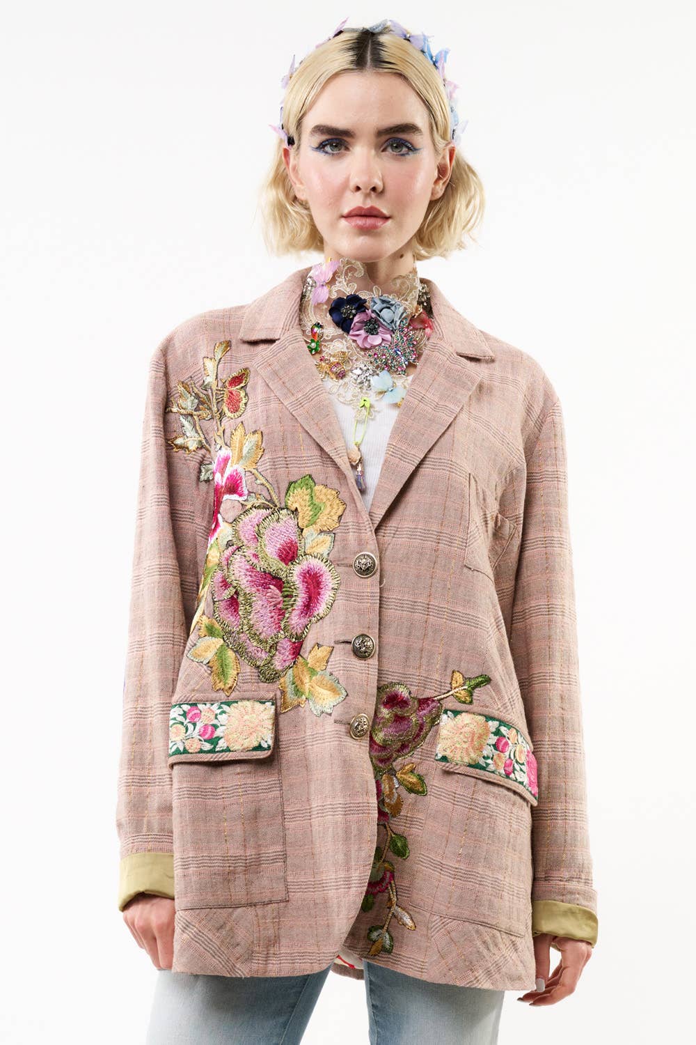 Sudden Sensation Blazer | Pink Jacket | Embroidered Jacket: Pink Ash / L