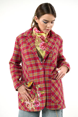 Coco Boucle Lined Blazer / Jacket : Fuchsia/Camel Combo