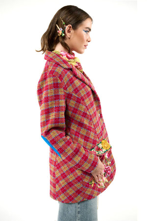 Coco Boucle Lined Blazer / Jacket : Fuchsia/Camel Combo / XS
