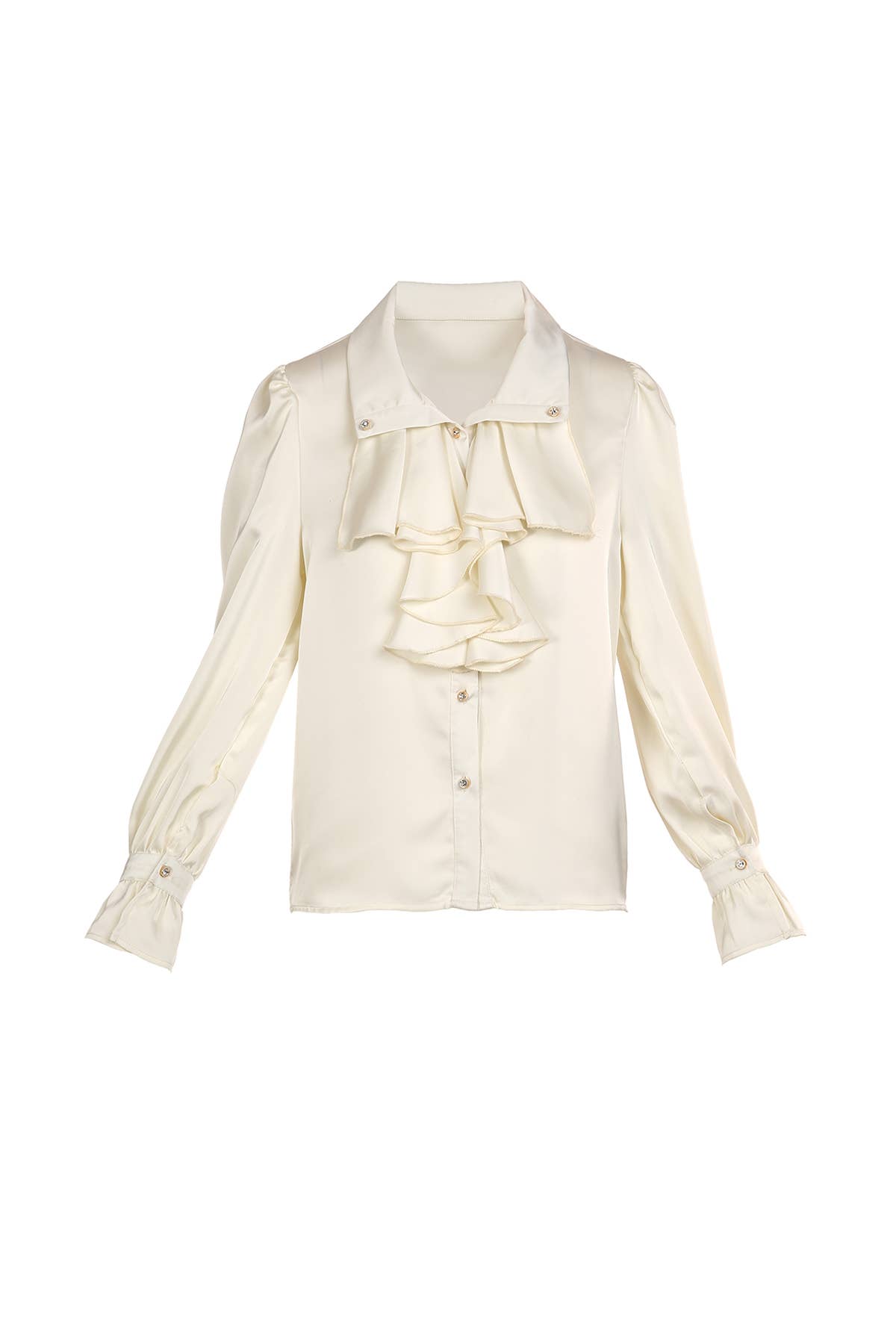 Front Ruffled Satin Button Down Blouse