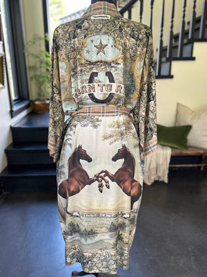 Born to Run Opera Duster Kimono Robe w/ Horse & Flower Print
