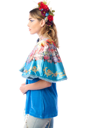 Grace Kelly Reversible Fur Cape: Teal / One size