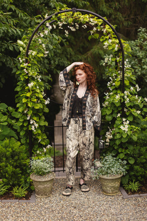 Honey & The Moon Linen Crop Artist Pant w/ Boho Floral Print