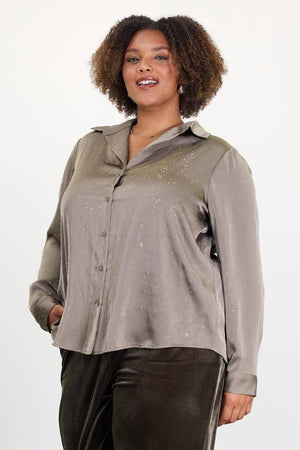 Plus Rhinestone Button Down Blouse