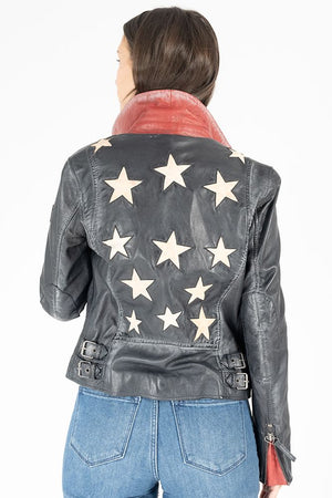 Christy RF Star Detail Leather Jacket