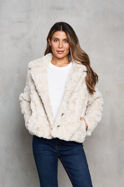 Cropped Faux Fur Jacket: Off White