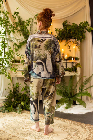 Theatre of Dreams Linen Cropped Artist Pant w/ Swan, Birds: L/XL
